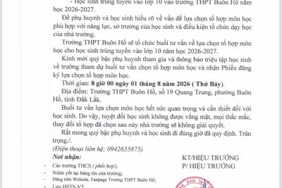 THÔNG BÁO TẬP TRUNG HỌC SINH LỚP 10 TƯ VẤN CHỌN TỔ HỢP MÔN HỌC